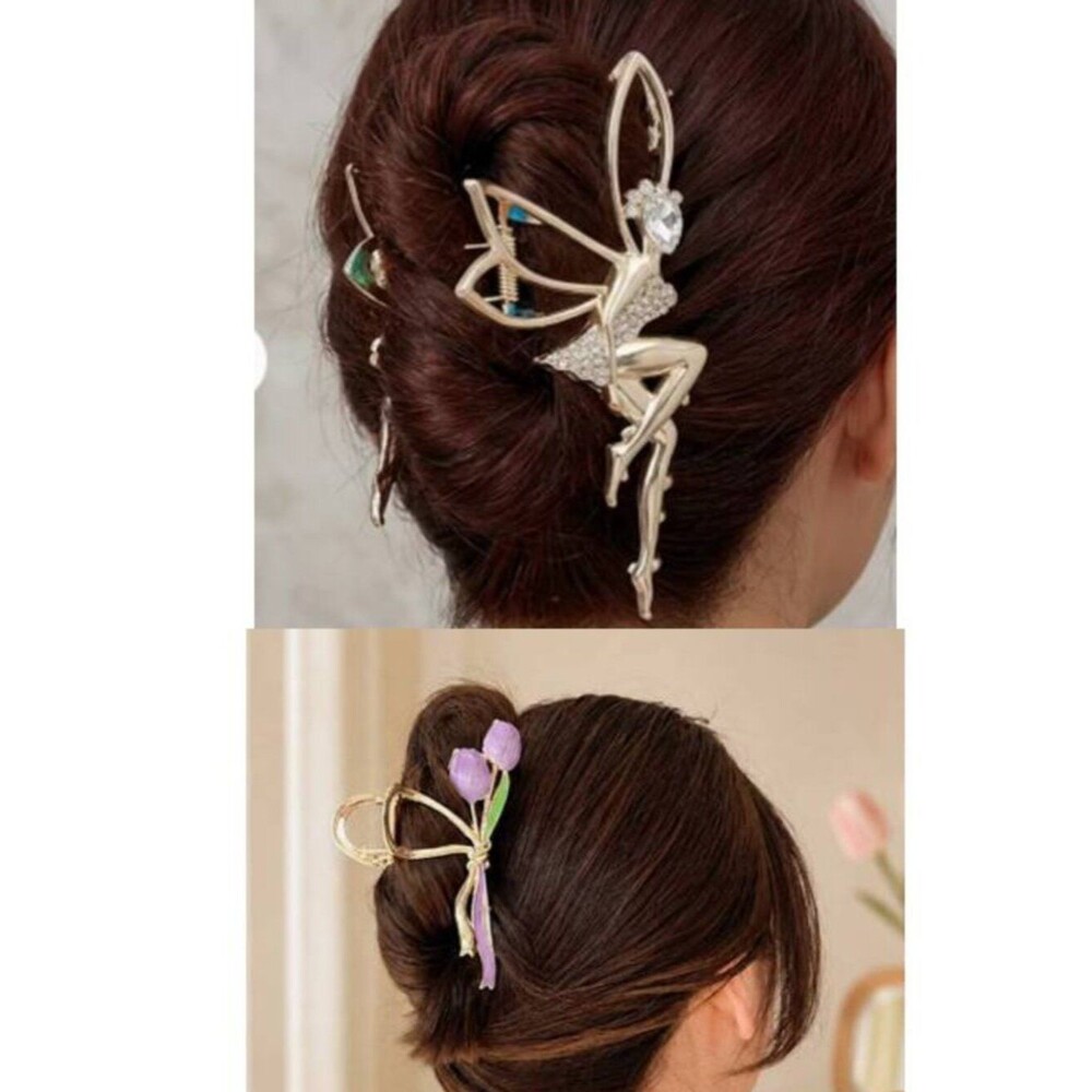 Bundle Metal Flower Purple Tulip & Elf Fairy Claw Hair Clip Party Womens Girls